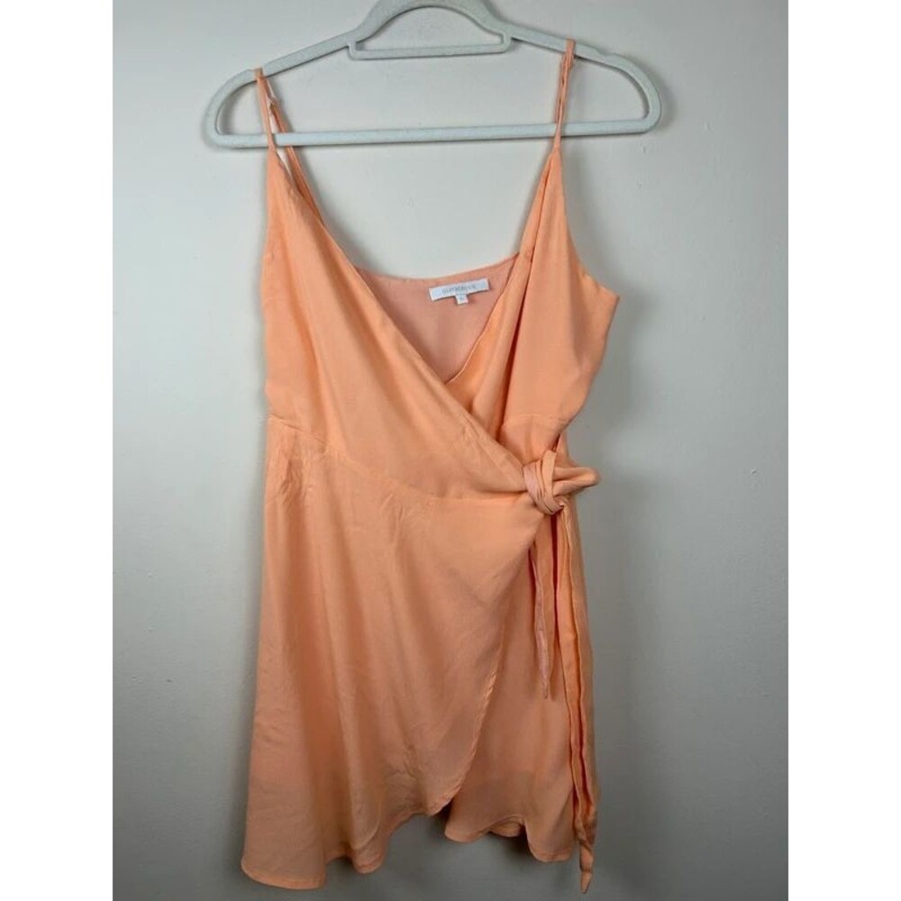 Olivaceous Peach Wrap Mini Dress L Pastel Coral Summer Cami Rayon Coquette Boho